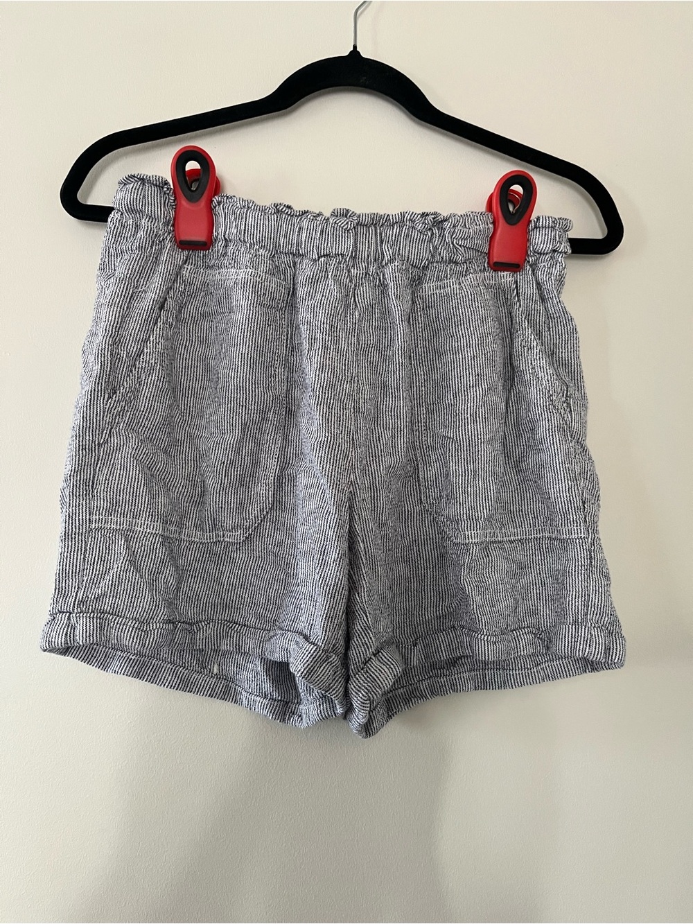Briggs Blue White Striped Linen Blend Pull On Shorts Small Coastal Euro Summer